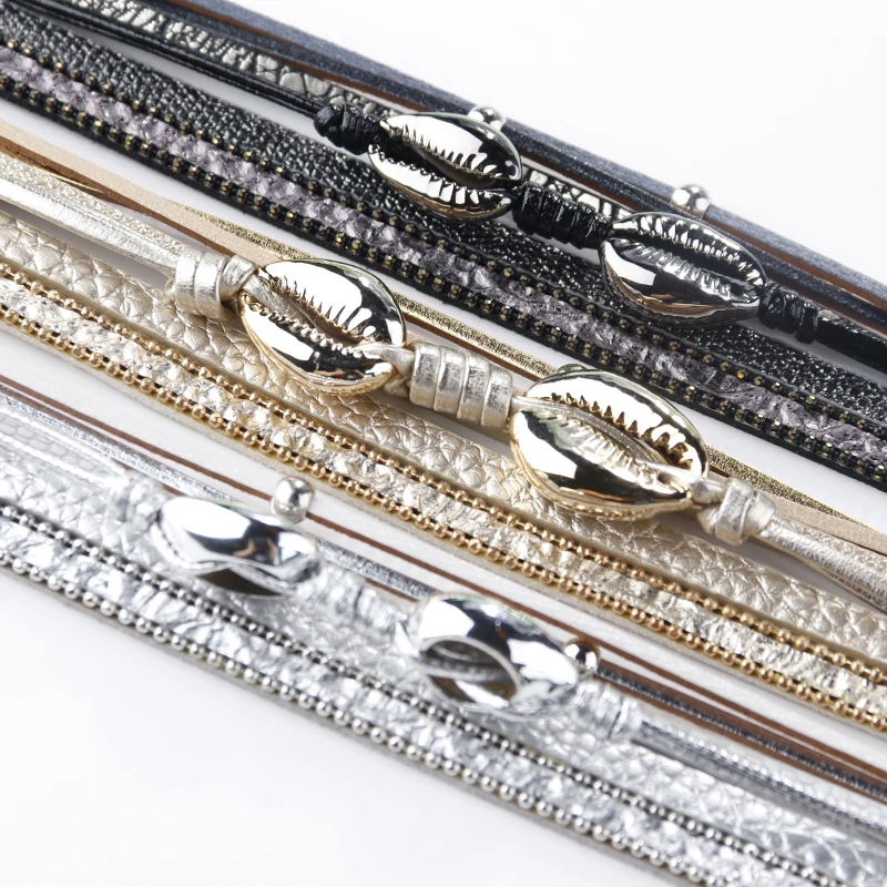 Amorcome металлический корпус Очаровательные кожаные браслеты для женщин модные богемные Многослойные широкий браслет обруча женские ювелирные изделия