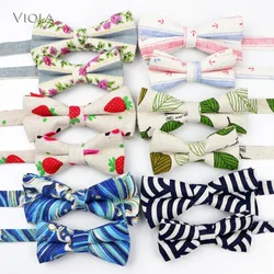 Parent-child Wave Leaf Cartoon Printed Linen Bowtie Sets Men Kids Family Butterfly Stylish Gift Party Dinner Bow Tie Accessories