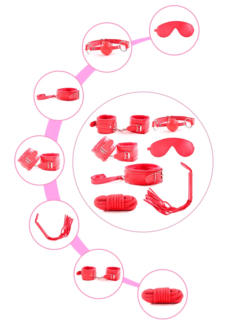 Порно сексуальный 7 шт./компл. Кожаная плеть бондаж секс-товары для взрослых наручники Footcuff маска веревка кляп SM пикантные эротические игрушки 4 цвета