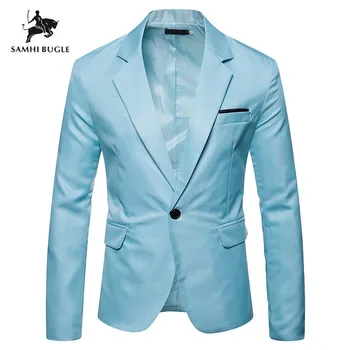 

Men Blazer 2019 Fashion Blazers Suit Jacket Male Casual Coat Wedding dress Black Sea blue Red Suit coat men
