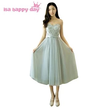 

tulle bridemaids 2020 new arrival formal dresses short lace strapless gray bow xl size 8 party dress bridesmaid girls H4030