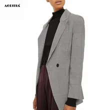 Для женщин с длинным рукавом Клетчатый Блейзер Топы корректирующие дамы карман Блейзер Mujer