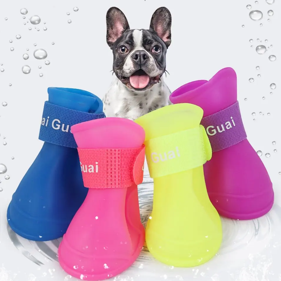 New Pet Silicone Rain Boots Four Dogs Non slip Candy Color Shoes Wear Waterproof Suitable for