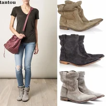 Attantou/женские ботильоны Осенняя замшевая обувь байкерские ботинки из нубука на плоской подошве в стиле ретро женские ботинки в байкерском стиле