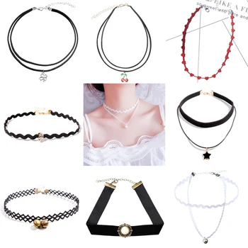 

Collar Necklace For Woman Girl Fashion Jewelry Lace Velvet Trend Summer Gift Simple Black Sequins Pearl Pendant Lucky Clover