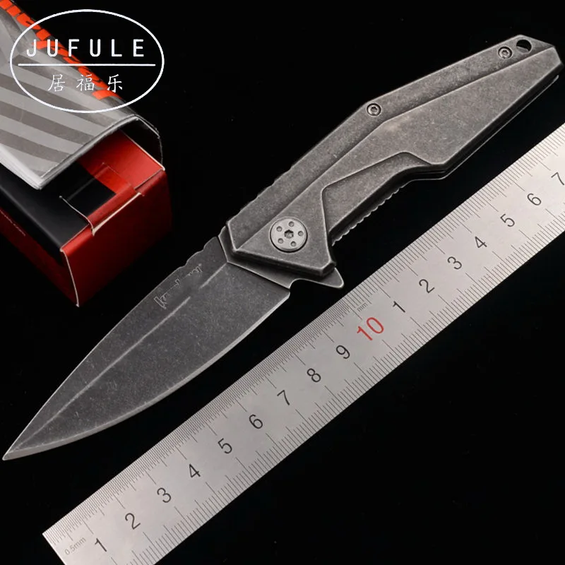 

JUFULE OEM Made 1318 8Cr13MoV blade Steel handle Flipper Outdoor Camping Survival Pocket hunting EDC Tool Folding Kitchen Knife