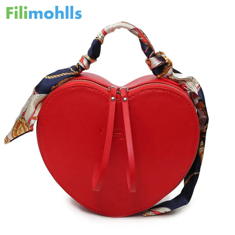 

2018 Women Bags Design PU Leather Crossbody Bag Scarf Handle Shoulder Bag New Fashion Totes Heart Shaped Luxury Handbags S1358
