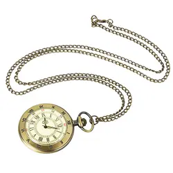 Ретро бронзовые римские цифры полые Кварцевые цепочки для карманных часов под старину для мужчин золото циферблат кулон часы с ожерельем