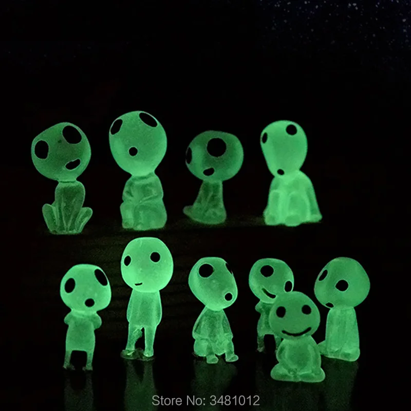 

10pcs Princess Mononoke Kodamas Resin Action Figures Luminous Tree Elves Cartoon Miniature Spirit Dolls luorescent Figurines Set