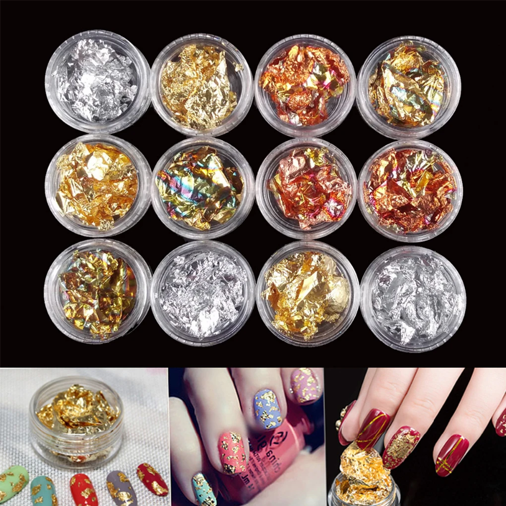 Buy 12 Pot / Set Gold Silver Nail Glitter Foils