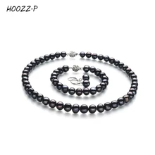 

HOOZZ.P Pearl Sets in Jewelry Freshwater Necklace Bracelet Earrings Set For Women Gift 9-10mm Black White Pearl