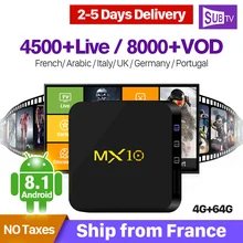 MX10 IPTV France Arabic 1 Year IPTV Code Android 8.1 RK3328 4+64G SUBTV IPTV Subscription Netherlands Belgium IP TV Italy 4K    