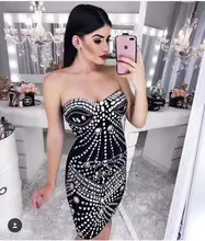 2018 new arrivals summer women dress wholesale black strapless beaded bandage dress party dress dropshipping
