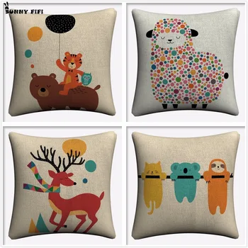 

Cartoon Bear Sheep Deer And Koala Decorative Cotton Linen Cushion Cover 45x45cm For Sofa Chair Pillowcase Home Decor Almofada