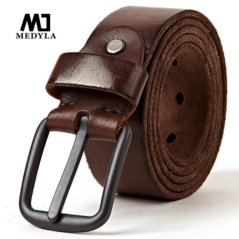 

MEDYLA High quality genuine leather belt men alloy pin buckle soft body jeans men's belt Cowhide Original Strap Male Girdle