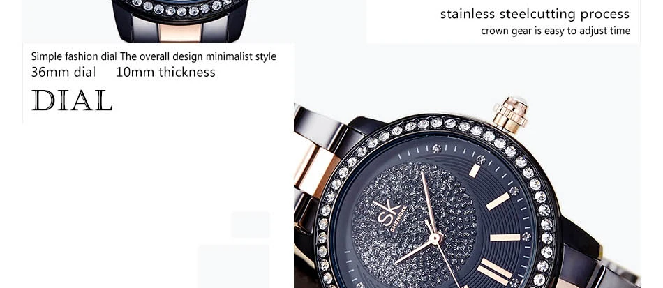 SK модные женские кварцевые часы-браслет из розового золота женские наручные часы класса люкс Montre Femme с кристаллами Циферблат Женские часы со стразами подарок