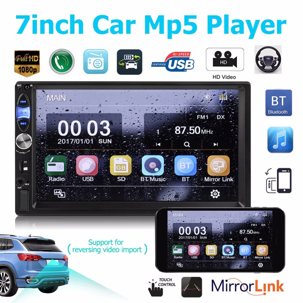 

7035B MP5 Car Player 2Din 7inch Touch Screen Audio Stereo USB/AUX/Bluetooth 3D Dynamic UI Car Video with Remote Control