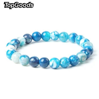 

Natural Stone Bracelet Blue Ice Crack Agate Beads Bracelets 8mm Charms Ocean Crystal Bracelets&Bangles Birthday Gift For Women