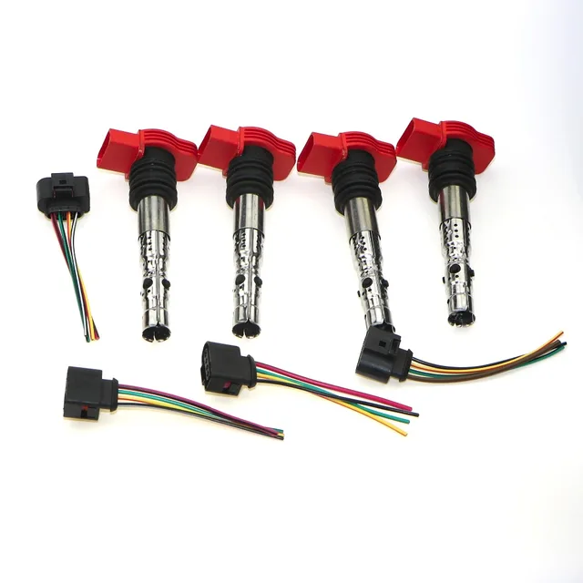4 Set High Voltage Ignition Coil Nozzle 4 Pin & Connection Plug Cable