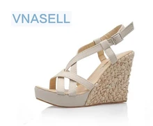 Sapatos femininos verão novo doce fivela dedo do pé aberto cunha sandálias de salto alto sandálias plataforma size31 32 33 41 42 43