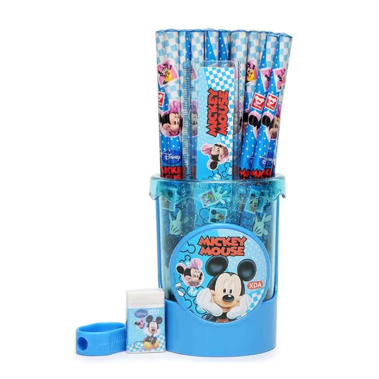 Micky mouse 50 шт./компл. мультфильм Doraemon коричневый медведь Микки HB деревянный карандаш для детей студентов с бесплатным держателем карандаша линейка точилка - Цвет: Micky mouse