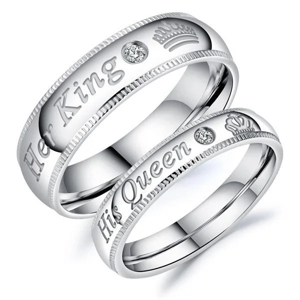Классическое модное кольцо с надписью Her King His Queen для влюбленных роскошное