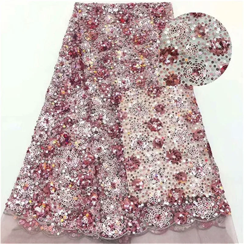 

2019 Latest Nigerian Sequins Laces Fabrics High Quality Tulle African Laces Fabric Wedding Dress French Lace Material 5yards/Lot