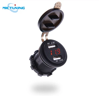 MICTUNING 車の赤色 Led デジタル表示電圧計 4.2A デュアルポート USB 充電器ソケット電源コンセントユニバーサル車用オートバイ