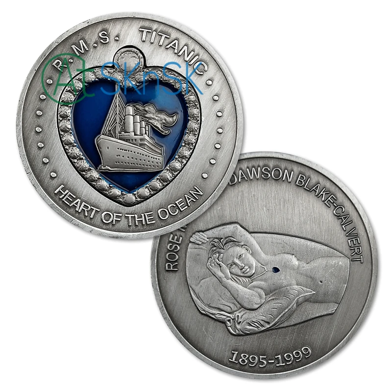 

R.M.S Titanic Commemorative Coin Silver Plated Heart of the Ocean Souvenir Coins Collections Display
