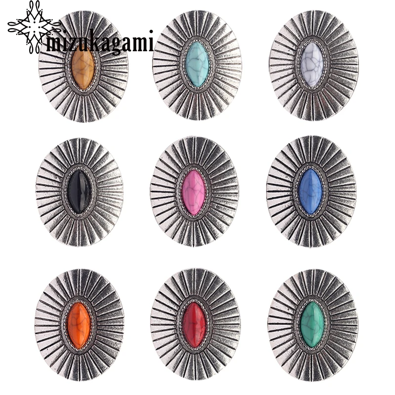 

New 3pcs/lot 34*27MM Retro Zinc Alloy Oval Silver Clothes Decorative Concho Buttons Charms Pendants DIY Hair Jewelry Accessories