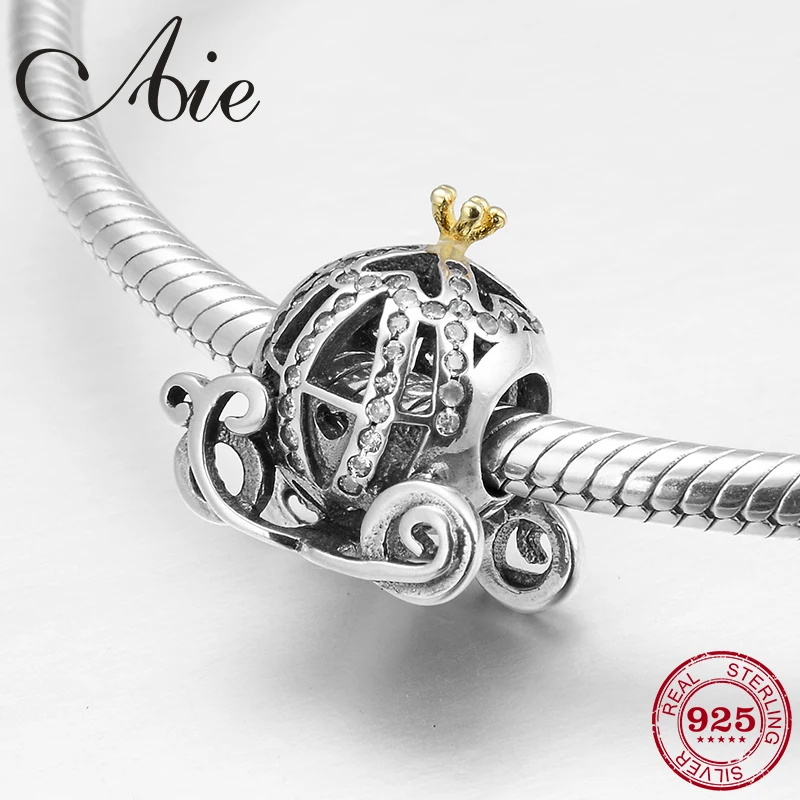

New 925 Sterling Silver Clear CZ pumpkin car round fine Beads Fit Original Pandora Charm Bracelet Jewelry making 2019