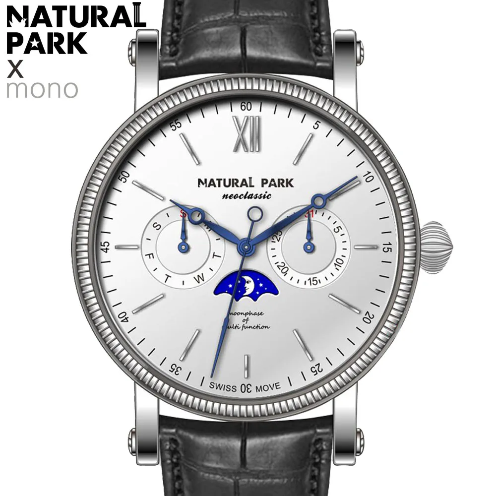 Часы NATURAL PARK, мужские, люксовый бренд, многофункциональные, кварцевые, мужские, спортивные часы, Moon Phase Dive, 30 м, повседневные часы, Relogio Masculino - Цвет: NP1479 SWB