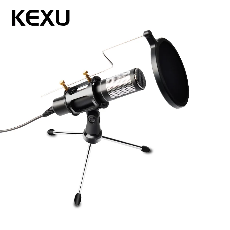 KEXU Portable Mini Condenser Microphone for Iphone Andriod Phone With Stand Built in Sound Card