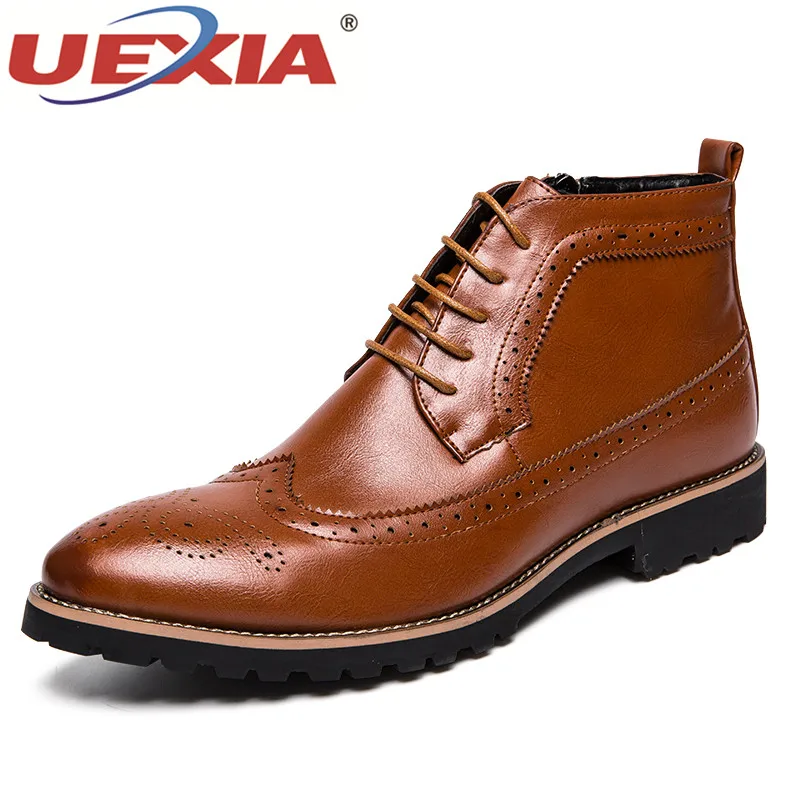 

UEXIA Men Boots Fashion Men Ankle Boots Business Dress Handmade Men Brogue Shoes British Style Breathable Casual Men Footwear