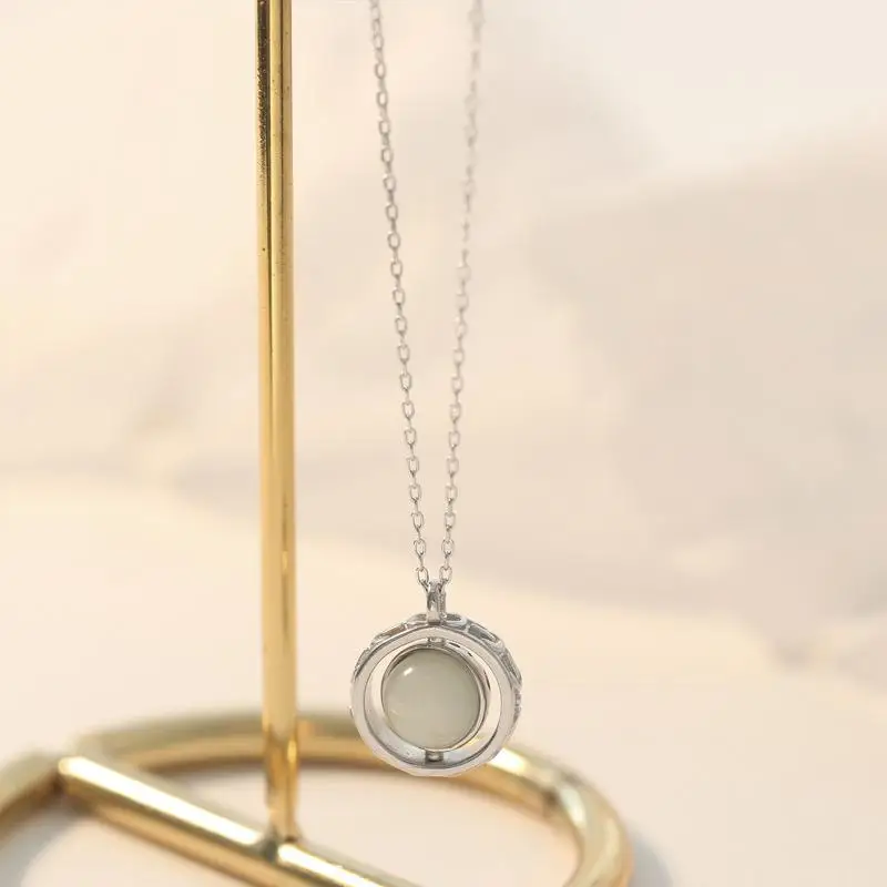 Форзац, 925 пробы, серебряный, круглый лунный камень, длинное ожерелье для женщин, абсорбирующие бусины, модное ювелирное изделие, ожерелье и подвески - Цвет камня: 925 sterling silver
