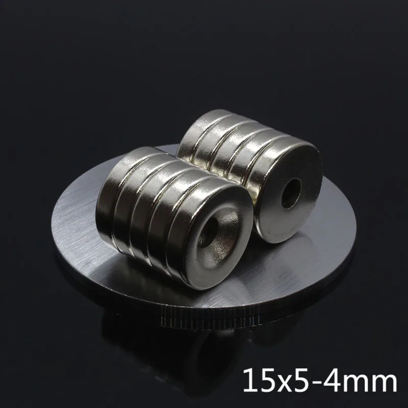 5Pcs N52 15x3mm Countersunk Ring Hole 4mm Round Neodymium Magnets Rare Earth 