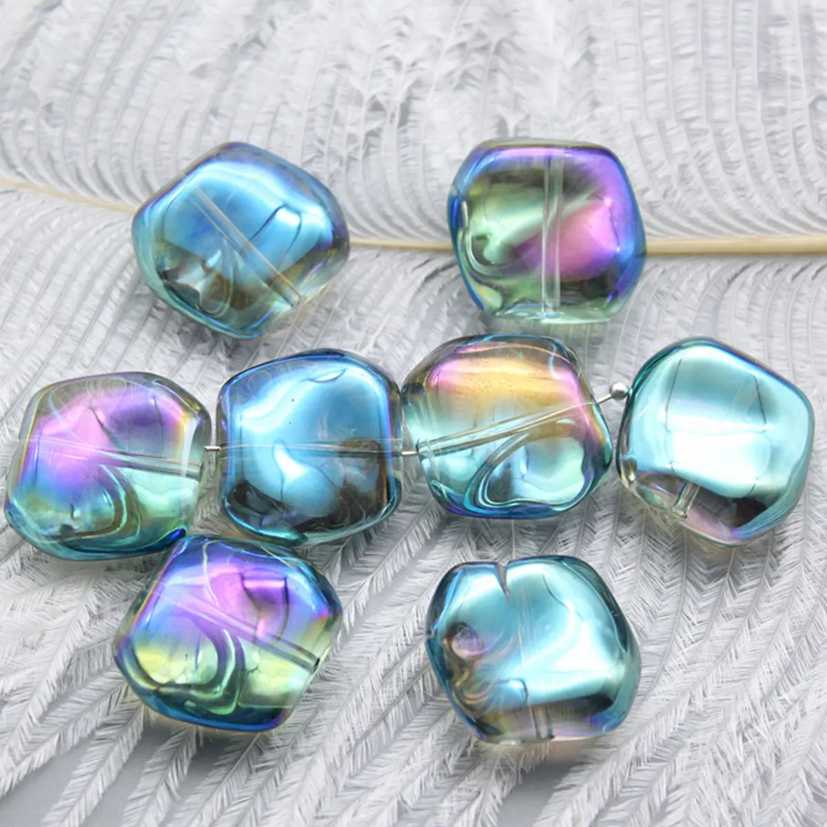 

Lampwork Glass Czech Beads Irregular Light Green AB Rainbow Color About 19mm( 6/8") x 17mm( 5/8"), Hole: Approx 1.2mm, 10 PCs