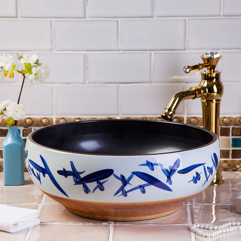 Counter Top Wash Basin Cloakroom Hand Painted Vessel Sink above counter