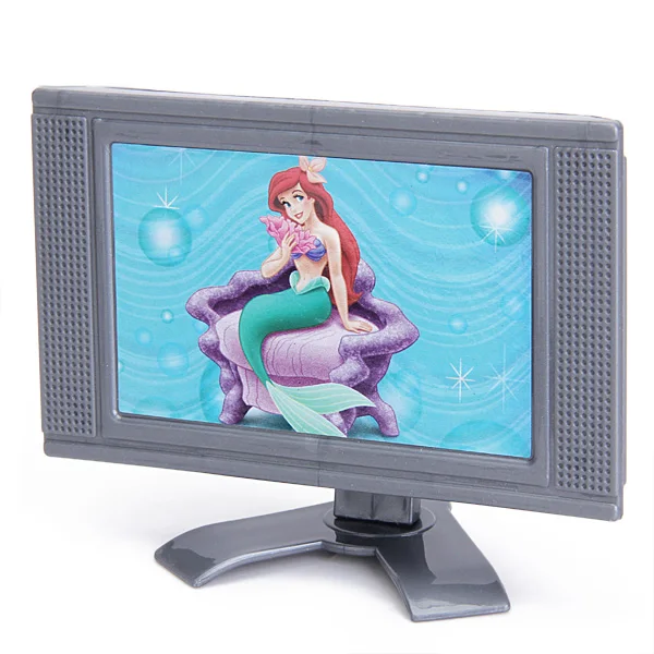 Dollhouse Furniture Entertainment Family Room LCD TV Miniature Wide Screen Television Gray Classic Pretend Play Toys for Child