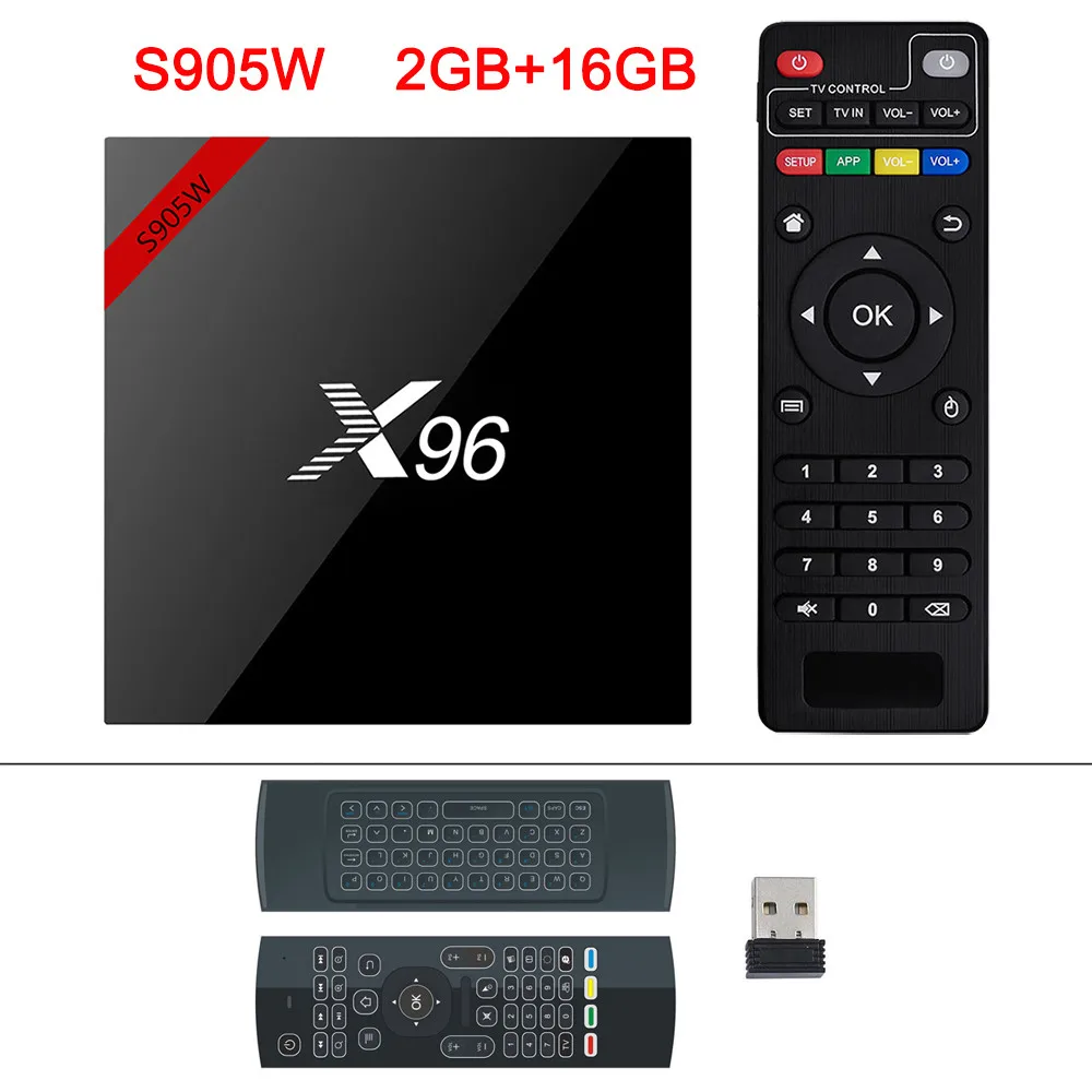 XGODY X96 Android 7,1 Smart tv Box S905W четырехъядерный 2 ГБ+ 16 ГБ 4K HD tv стример медиаплеер Netflix Youtube телеприставка - Цвет: 2GB 16GB Air Mouse