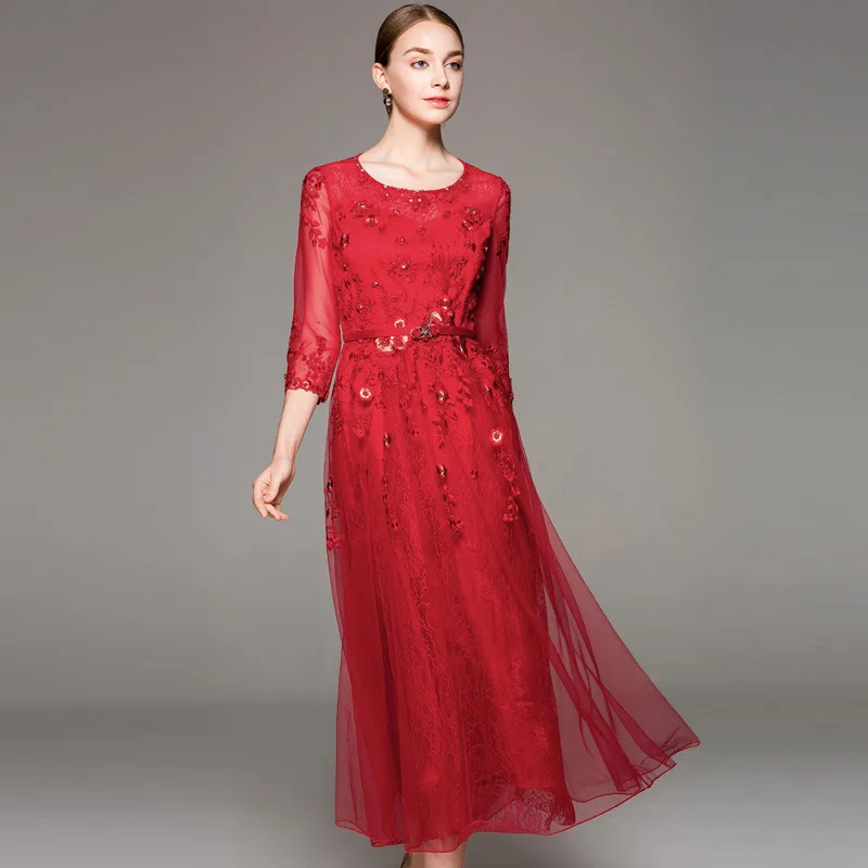 Vestido Festa Longo аппликации с длинным рукавом красные черные Новое