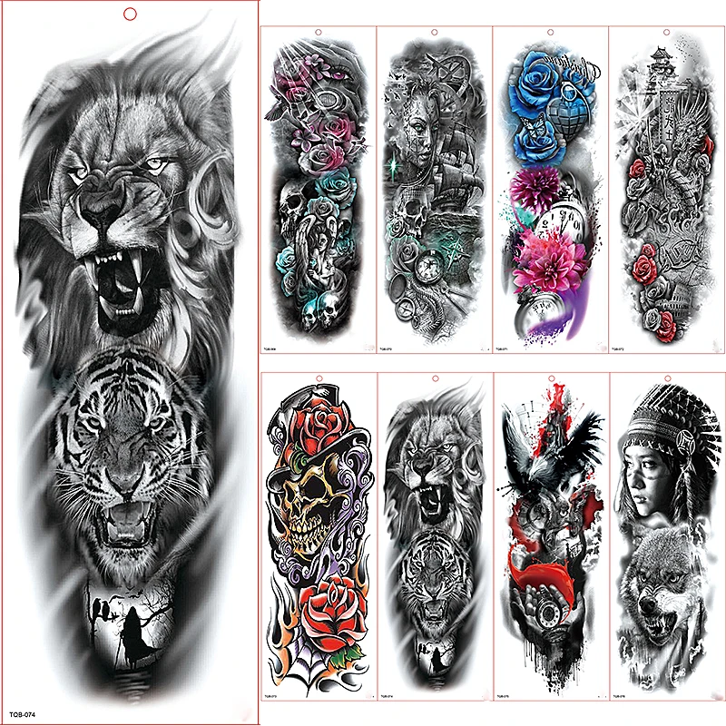 

Large Arm Sleeve Tattoo Waterproof Temporary Tattoo Sticker Forest Tiger Lion Full Flower Tatoo Body Art Tattoo Girl