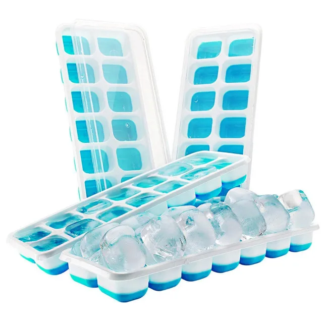 Blue 4 pcs 4 шт. PP+ силиконовая квадратная легкая создание кубика льда инструмент с крышкой для хранения пищевых продуктов лоток для льда Форма легко отваливается - Цвет: Blue 4 pcs