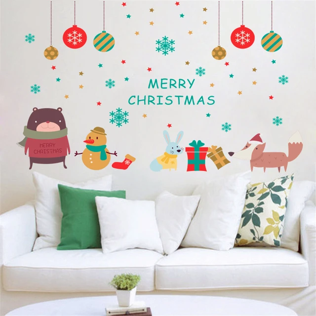 cartoon snowing bear rabbit fox merry christmas wall stickers home decor living room pvc wall decal - Christmas Wall Decal cartoon snowing bear rabbit fox merry christmas wall stickers home decor living room pvc wall decal - Christmas Wall Decal