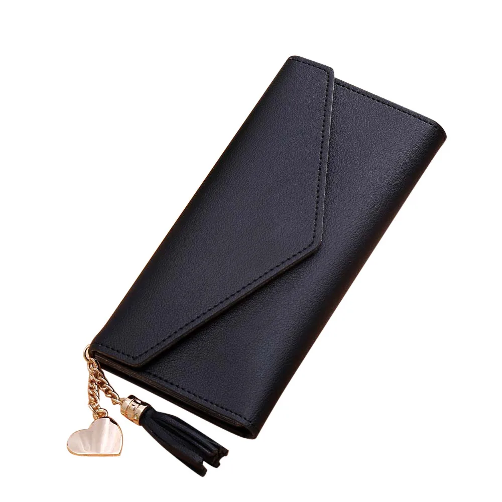 MOLAVE Moda Couro Fino Carteira Das Mulheres do Sexo Feminino Embreagem Bolsa Carteira Longa Simples Borla Cartao oct23 - Цвет: Black
