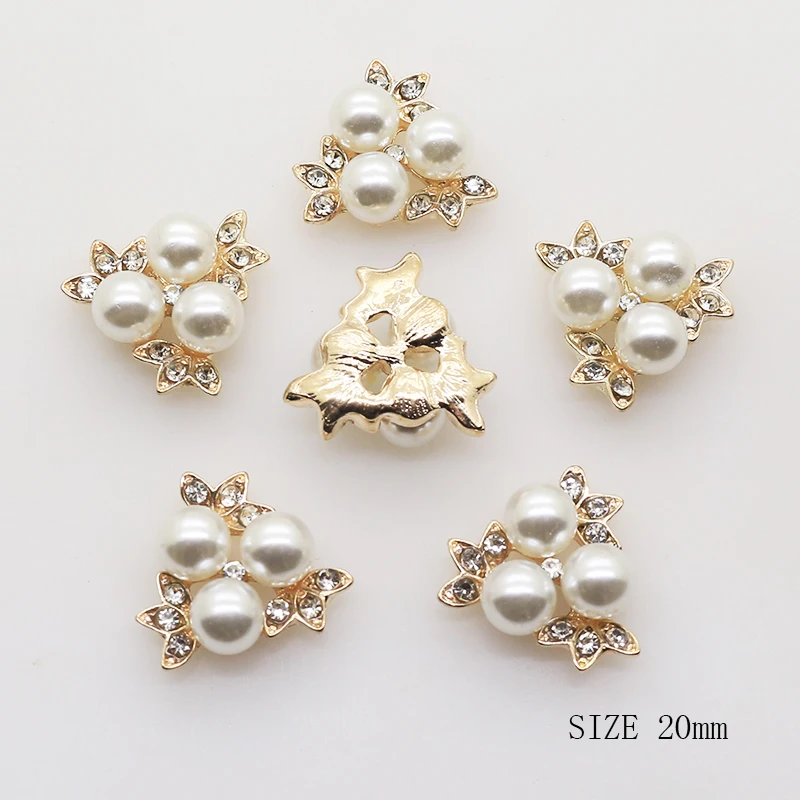 

ZMASEY New 20MM 10Pcs/Lot Flower Flatback Pearl Alloy Button For greeting card DIY Handwork Ribbon Decoration Accessories