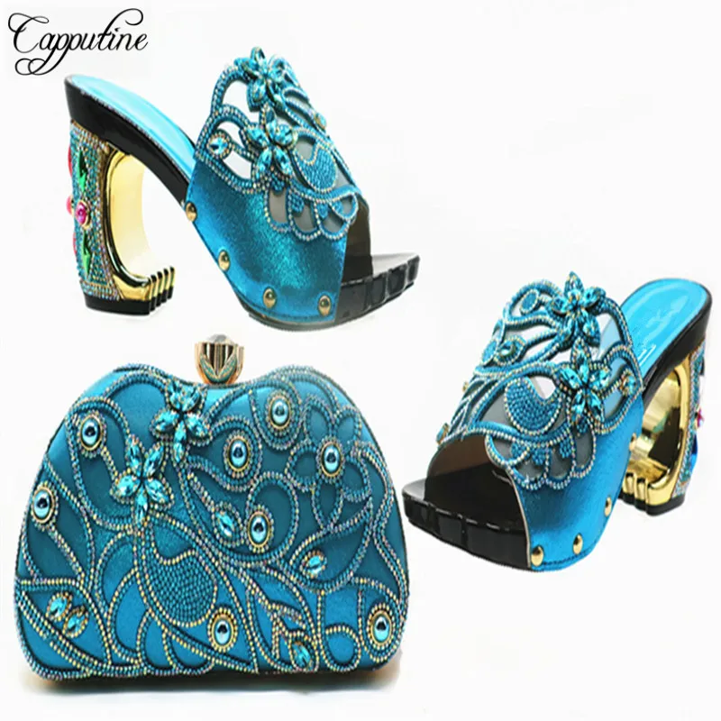 Capputine Nigerian Party Shoes And Bag Sets Italian Fashion Decorated With Rhinestone Shoes And Bag Set For Party Size 38-42
