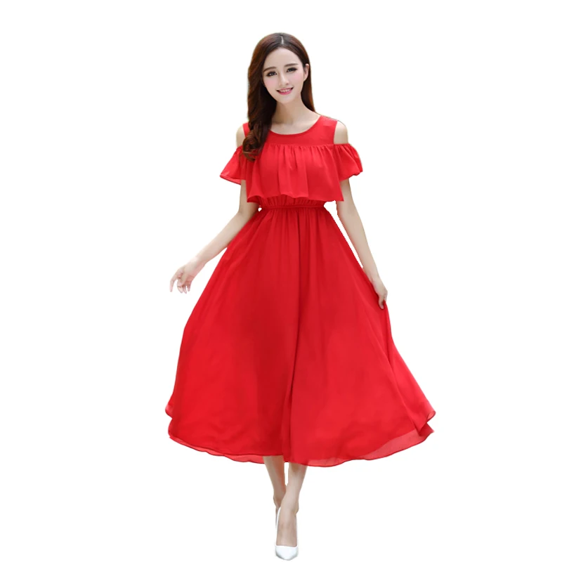 

B2290 2019 summer new small fresh lotus leaf women's sweet show thin short sleeve sleeveless chiffon dress cheap wholesale