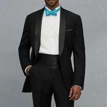 Black Wedding Groom Tuxedos 2018 Classic Design Two Piece Shawl Lapel Custom Made Men Suits (Jacket + Pants + Waistband ) Black Wedding Groom Tuxedos 2018 Classic Design Two Piece Shawl Lapel Custom Made Men Suits (Jacket + Pants + Waistband )