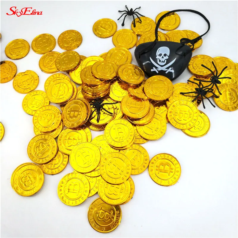 50pcs 44mm Plastic Gold Bitcoin Coin Home Decor Ornaments Non-currency Coins Baby Kids Game Props 7ZHH264